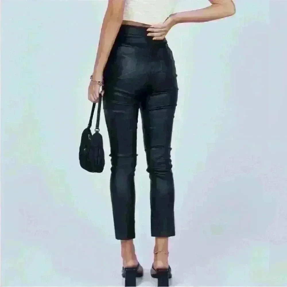 Princess Polly Ryan Pants, Black faux leather style, split hem, Women’s size 10